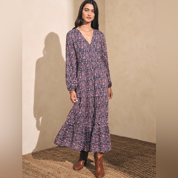 New! Faherty - Isabella Dress - Fiona Block Print 💗 sz XS NWOT - Picture 2 of 16